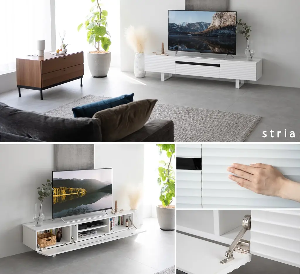 白の波目デザインが洗練された印象のTVボード【stria ストリア】が新登場！取り入れやすいミドルレンジの価格で高級感のある洗練された空間を実現 画像 7
