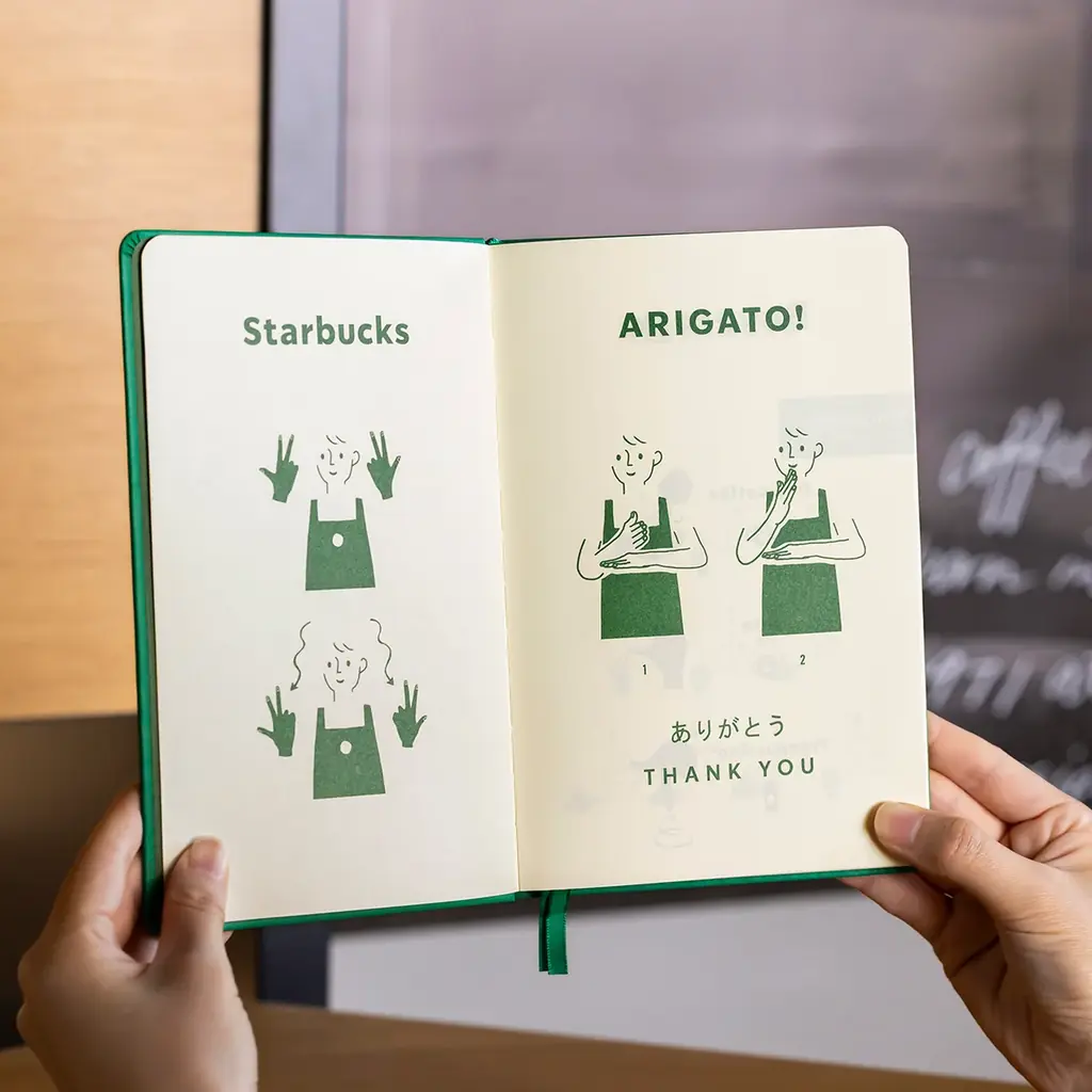 サイニングストアパートナーとともに開発した2つの商品が登場！　手の温度で色が変わるステンレスボトルと店舗で使える手話のイラストも紹介したジャーナルブック 画像 2