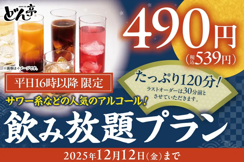 11月10日開始 しゃぶしゃぶどん亭の平日飲み放題が490円