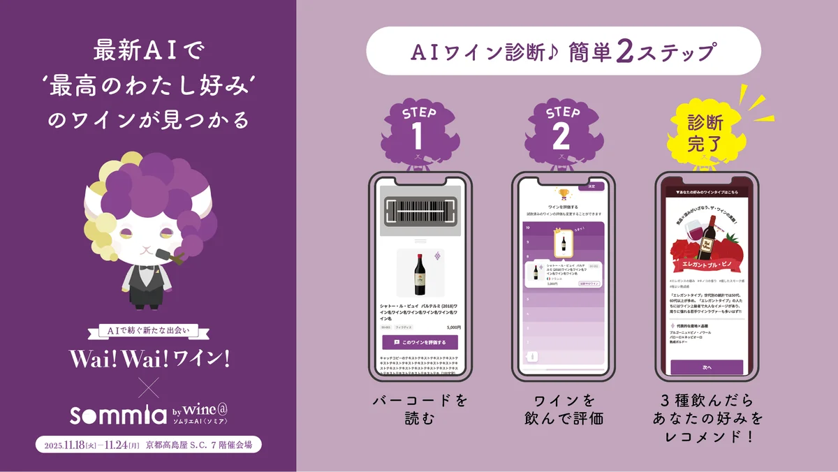 【最新AI×ワイン】約400種類のワインから”今欲しい1本”をAIがレコメンド—京都髙島屋S.C.（百貨店）でお披露目 画像 2