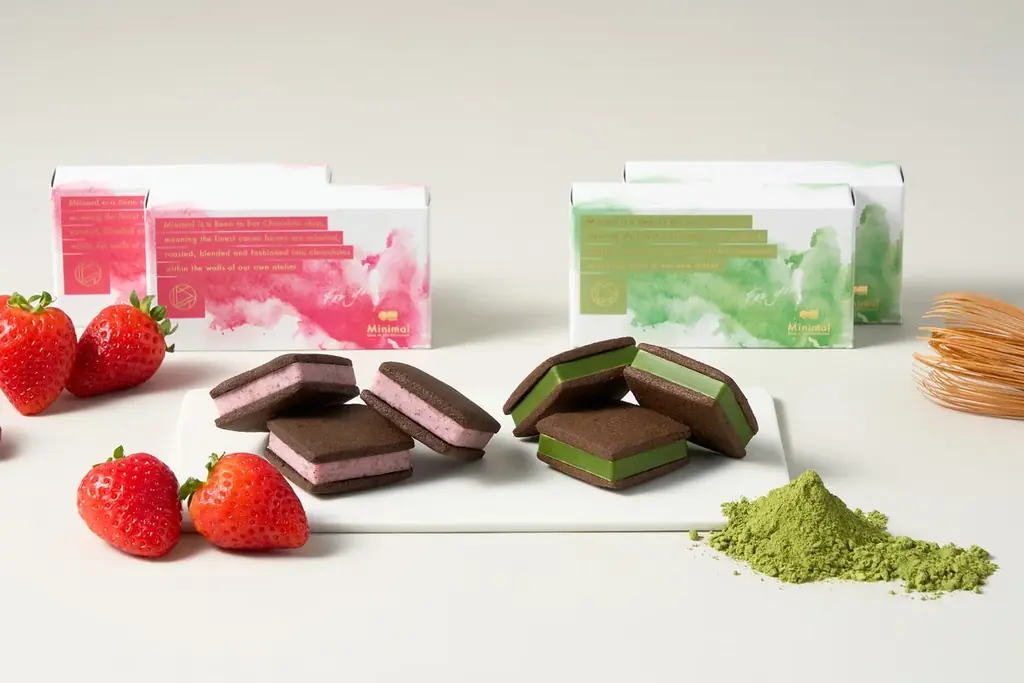 Minimalの人気ギフト「チョコレートサンドクッキー」に冬季限定の苺＆抹茶フレーバーが登場！個包装で、お配り用の冬の贈りものにも最適。 画像 1