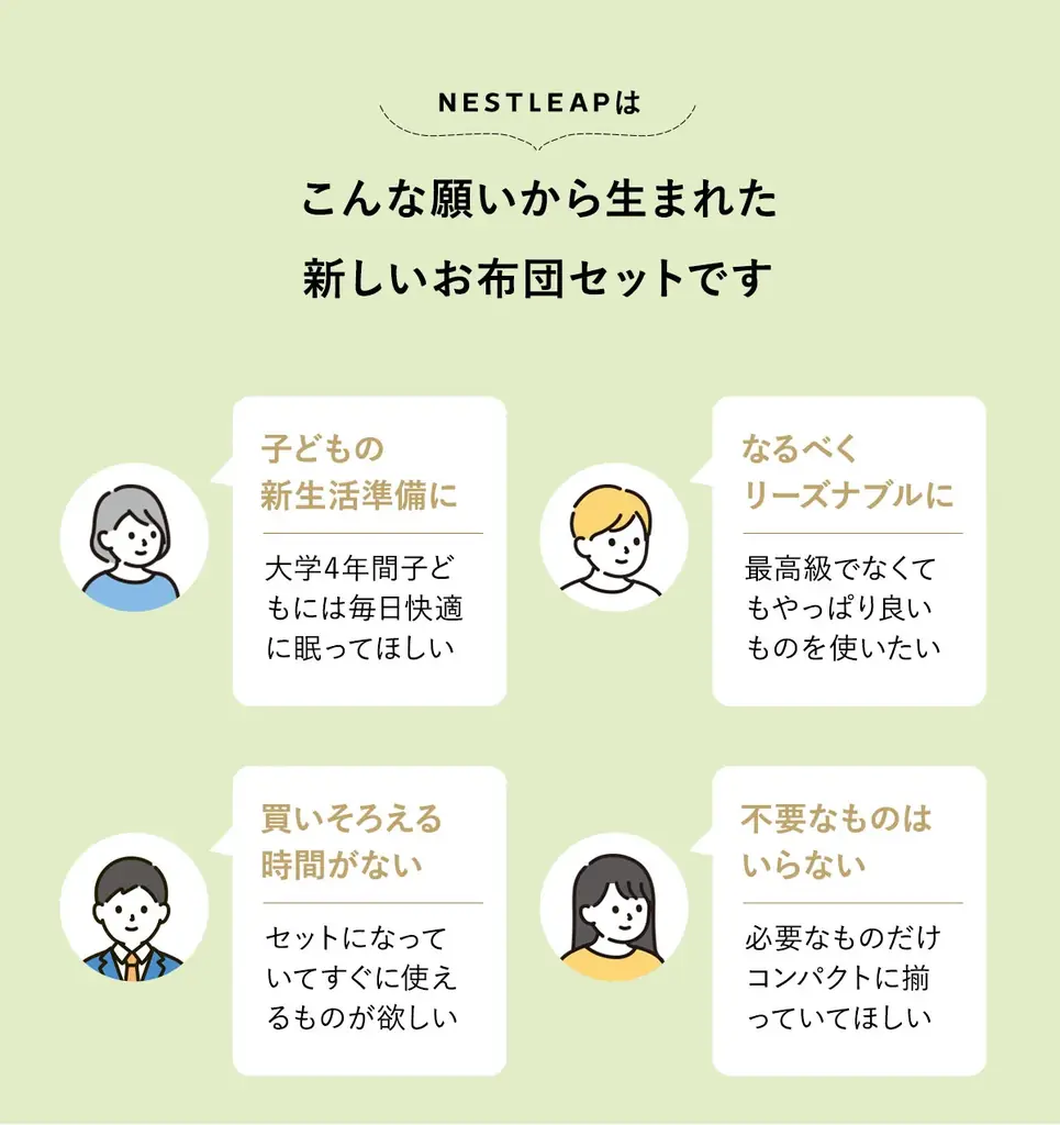 一人暮らしの布団はこれで決まり！“絶対に必要なものだけに”全力投球した『NESTLEAP 寝具6点セット』が新登場！何を選んだら良いかわからない、でも後悔したくない方に最適なニュースタンダード 画像 2
