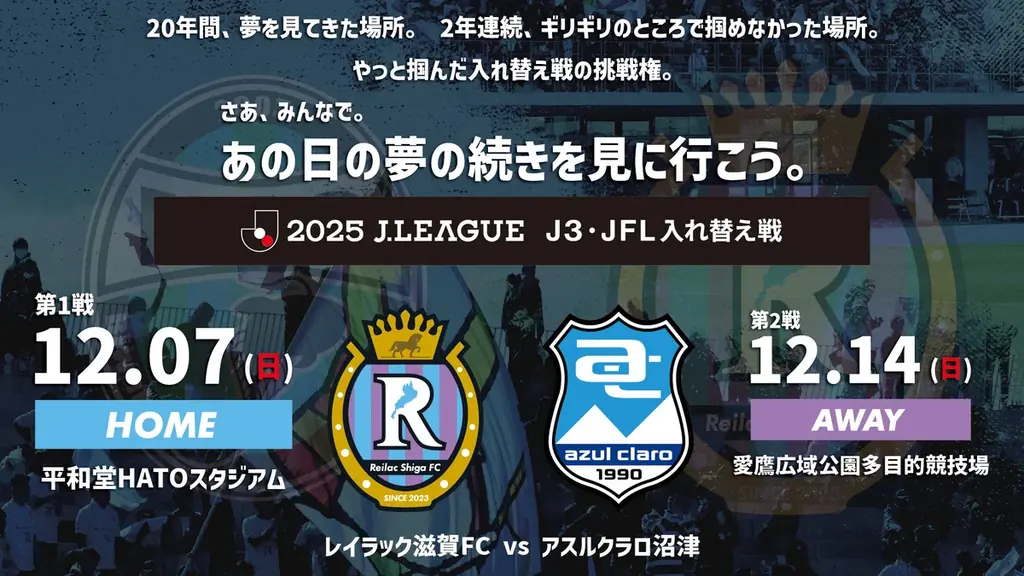 12/7開催：レイラック滋賀がJ3入れ替え戦出場