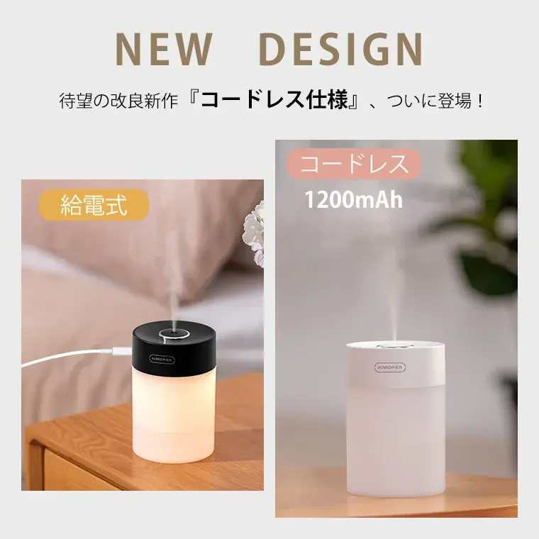 洗浄モード搭載 置き型加湿器 600ml 600ml大容量で18時間稼働、コードレス卓上加湿器登場｜ベストカレンダー