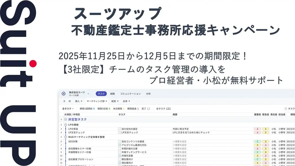 スーツアップ、不動産鑑定士向け導入支援を3社限定で無料