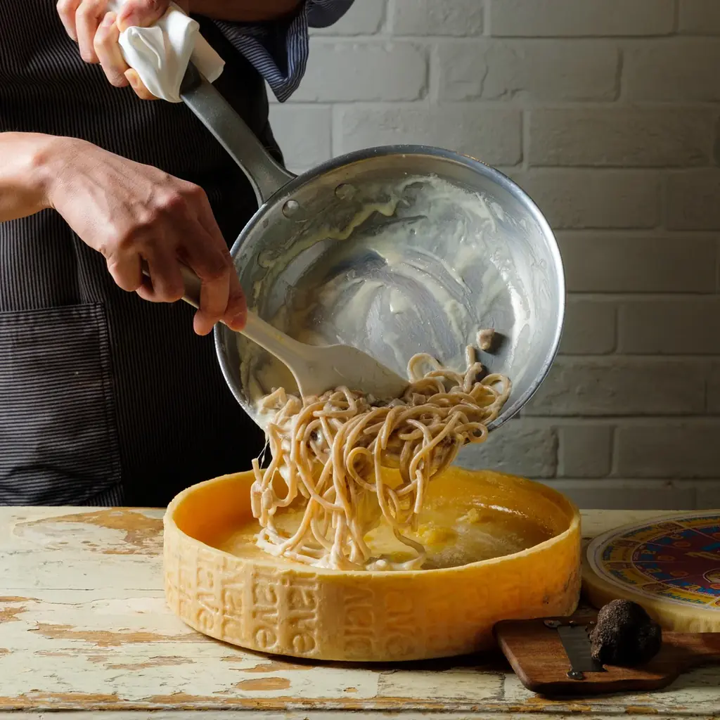 期間限定トリュフ倍増！炎のチーズパスタの新商品「トリュフとペコリーノロマーノのカルボナーラ」を販売開始します。 画像 3