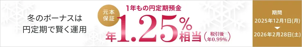 1年定期が最大年1.25％に　auじぶん銀行の冬キャンペーン