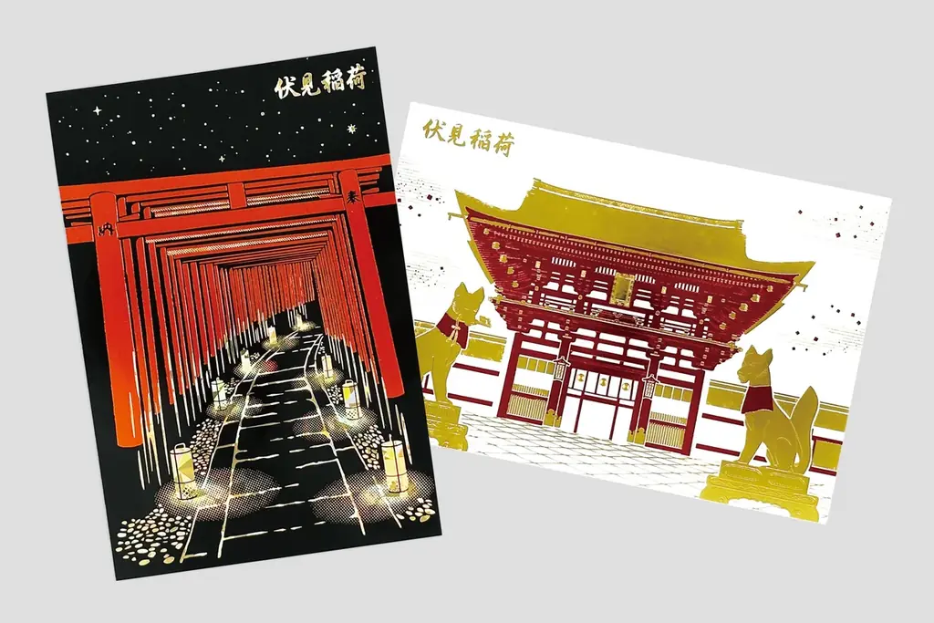 【新商品】箔押しブランド「ROKKAKU」より、全面箔押し加工の『日本名所シリーズ 伏見稲荷 箔押しポストカード 』が新登場！ 画像 2
