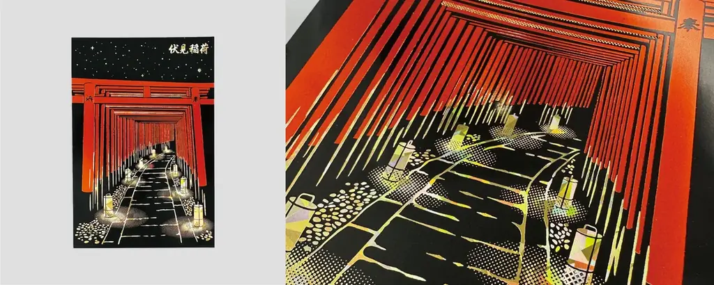 【新商品】箔押しブランド「ROKKAKU」より、全面箔押し加工の『日本名所シリーズ 伏見稲荷 箔押しポストカード 』が新登場！ 画像 3