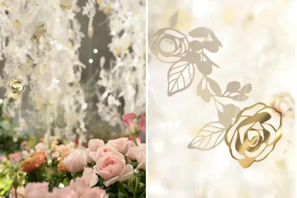 再エネ100％電力のサステナブルなクリスマスツリーも登場。日比谷花壇 日比谷公園本店で極上のバラとペーパーアートが織りなす「ローズ・ノエル」インスタレーションが12月1日から開催。 画像 2