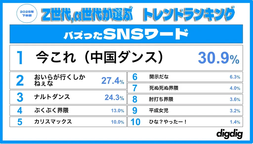 「Z世代・α世代が選ぶ2025下半期トレンドランキング」を株式会社digdigが発表！ 画像 3