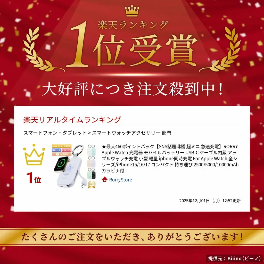 【楽天SS 今夜20時開幕！】RORRY最大50%OFF！人気モバイルバッテリー・3in1充電器・AppleWatchバンド・充電式カイロが破格プライスで手に入るチャンス 画像 9