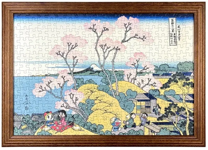 ドラえもん浮世絵の越前和紙パズルが12月5日より発売開始！北斎と広重の名作をモチーフにドラえもんたちを描いた2作品のジグソーパズルは浮世絵木版画のような風合の贅沢な逸品 画像 3