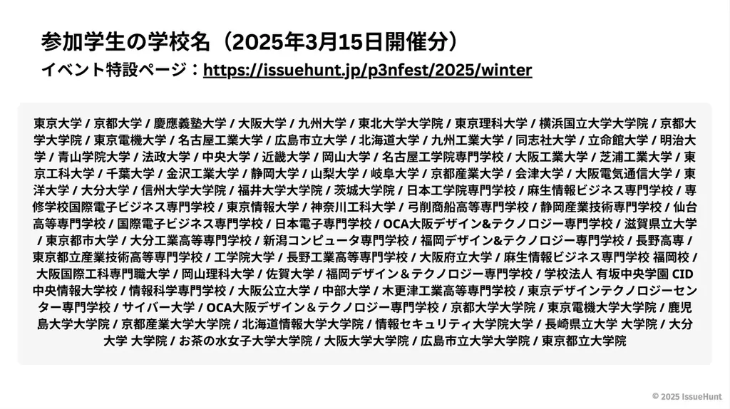 バグバウンティ・プラットフォームやASPM「Baseline」を提供するIssueHuntが主催する、学生のためのサイバーセキュリティカンファレンス「P3NFEST」、2026年3月7日(土)に開催 画像 4