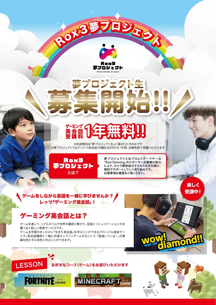 【ひとり親家庭・非課税世帯の子どもたちにオンラインゲーム英会話がなんと”1年間”無料！！】プロeスポーツチームが、ゲームを活用したアソビと”学び”の融合プロジェクトで教育環境格差問題と戦う 画像 7