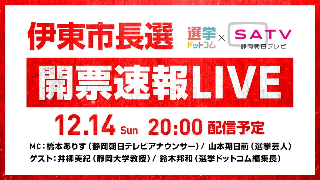 選挙ドットコムが伊東市長選の開票速報を20時から生配信