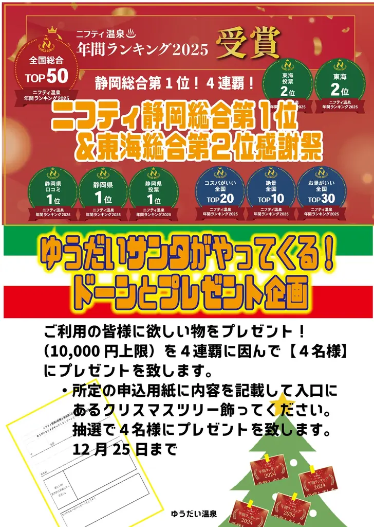 三島市　『ニフティ温泉 静岡県総合第1位《4連覇達成！》』＆東海エリア総合第2位受賞記念! 画像 4